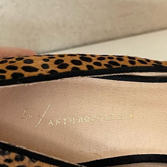 ANTHROPOLOGIE Spotted Leopard Cheetah Calf Hair Square Toe Chunky Heels Pumps. 9 - Picture 9 of 15